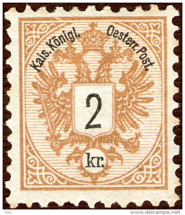Austria,1883, 2 Kr.,Mi#44B Var.,Scott#41 Var.error Shown On Scan,perf:10 X 10 1/2, - MNH,**,as Scan - Ongebruikt