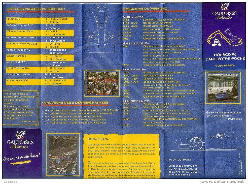 Grand Prix De Monaco 1996 Petit Guide Dépliant Très Bon Etat - Car Racing - F1