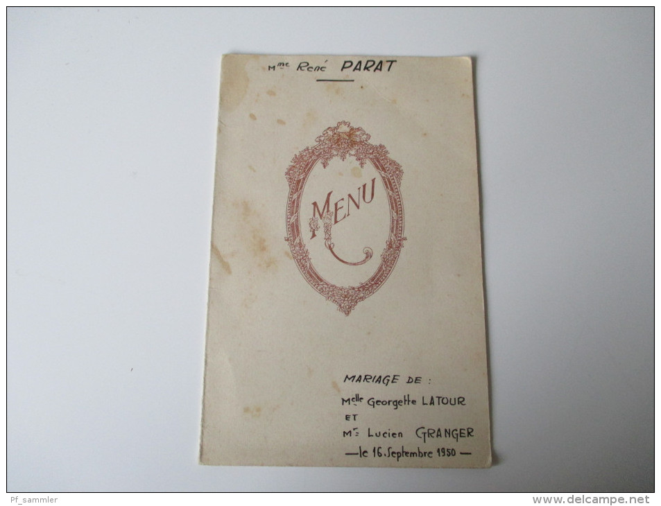 Alte Speisekarte / Menukarte / Menucard. Handgeschrieben / Handwritten!! 16.9.1950 Saint Raphael - Menus