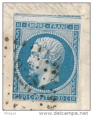 N° 14 BLEU NAPOLEON SUR LETTRE SAINTES POUR JARNAC / 24 MAI 1862 - 1849-1876: Période Classique