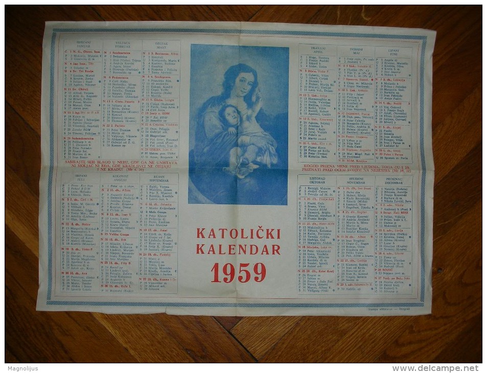 Yugoslavia,FNRJ,calendar,catholic Religion,prayers,holy Mary (mother Of Jesus),christianity - Grossformat : 1941-60