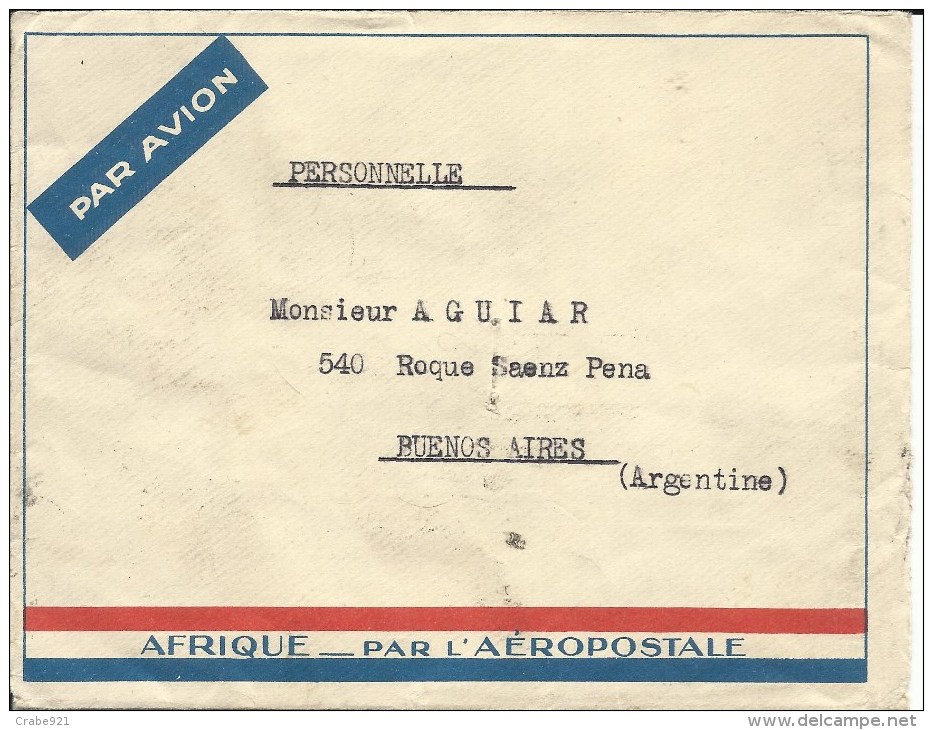 ENV AEROPOSTALE AFRIQUE  TIMBRES 4 N° 261  2 N° 258   3 N° 280 OBLITERE PARIS AVION ET BUENOS  AIRES - 1960-.... Cartas & Documentos