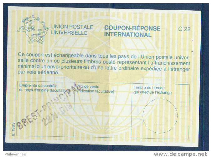 CRI, Coupon- Réponse International, Type 28 ( 8.1993) BREST-PRINCIPAL  (cr58) - Antwoordbons