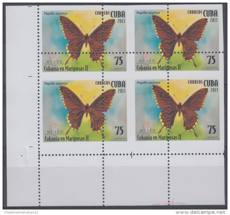 2013.185 CUBA 2013 MNH PERFORATION ERROR. MARIPOSAS, BUTTERFLIES. BLOCK 4. - Imperforates, Proofs & Errors