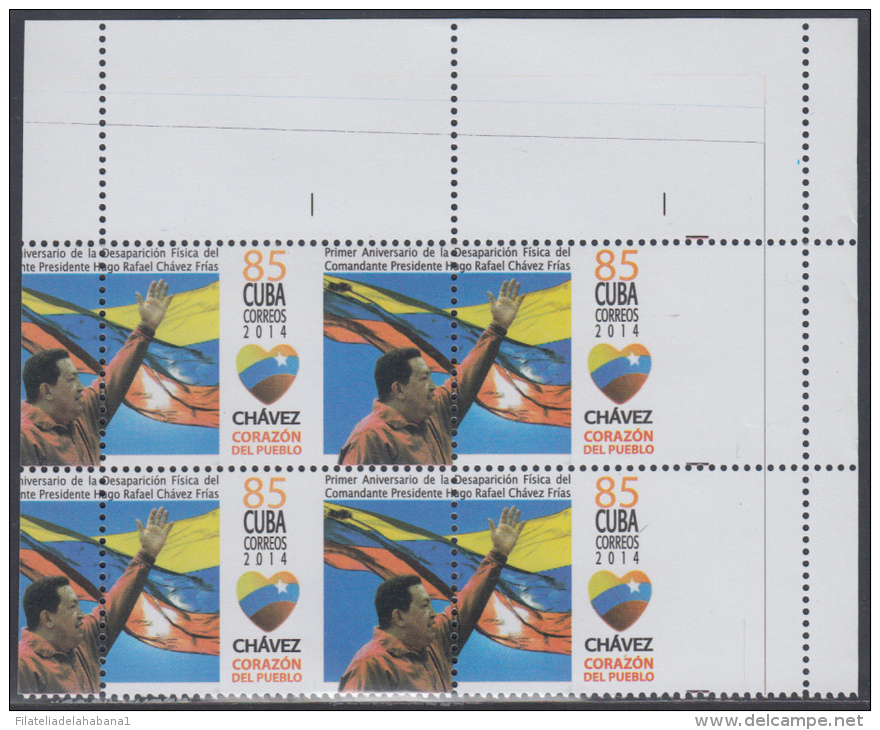 2014.27 CUBA 2014 MNH PERFORATION ERROR. 1 ANIV DE LA MUERTE DE HUGO RAFAEL CHAVEZ FRIAS, VENEZUELA. BLOCK 4. - Non Dentelés, épreuves & Variétés