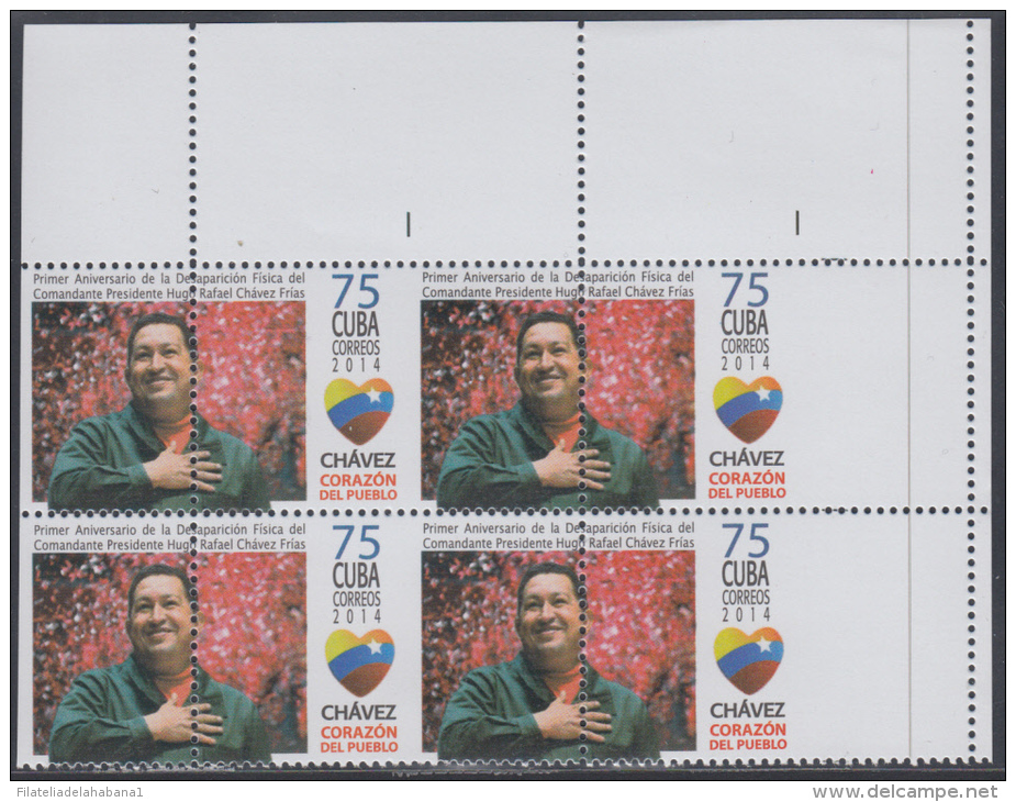 2014.28 CUBA 2014 MNH PERFORATION ERROR. 1 ANIV DE LA MUERTE DE HUGO RAFAEL CHAVEZ FRIAS, VENEZUELA. BLOCK 4. - Sin Dentar, Pruebas De Impresión Y Variedades