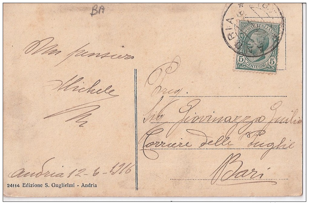 R13-235 - ANDRIA - BARI - P. VITTORIO EMANUELE ANIMTA - F.P. - VG  A. 1916 - Andria