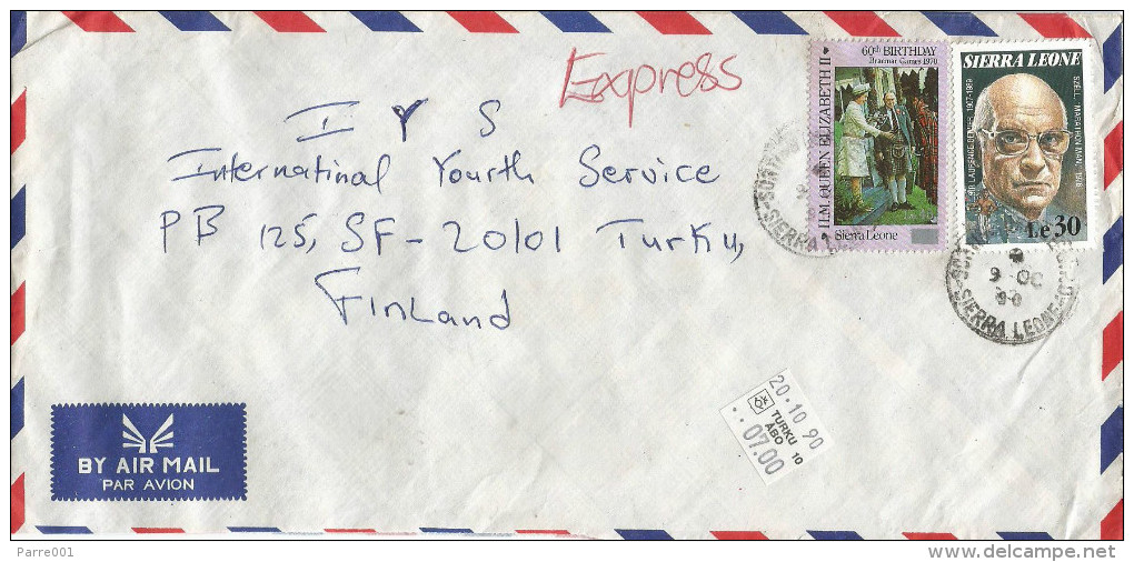 Sierra Leone 1990 Freetown 45 Le Overprint QE II Birthday  Laurance Oliver Express Cover - Sierra Leone (1961-...)