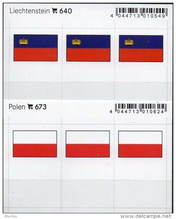 In Farbe 2x3 Flaggen-Sticker Liechtenstein+Polen 7€ Kennzeichnung Alben Karten Sammlungen LINDNER 673+640 Flag Polska FL - Stamps & Coins