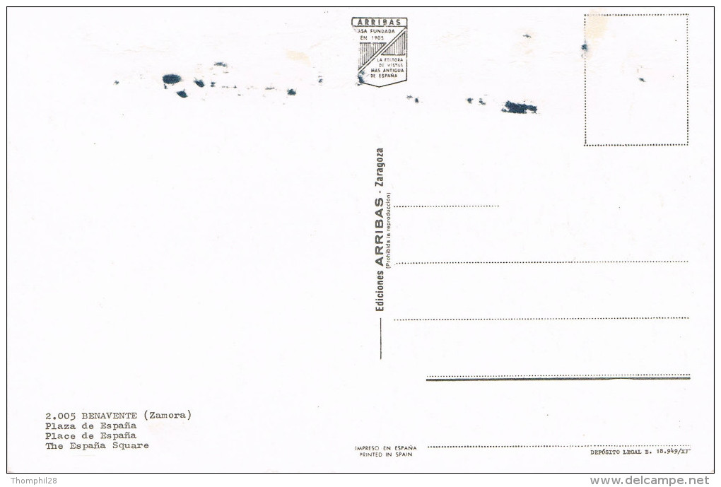 BENAVENTE (Zamora) - Plaza De , Place De, Square, Espana - Non Circulée, 2 Scans - Zamora