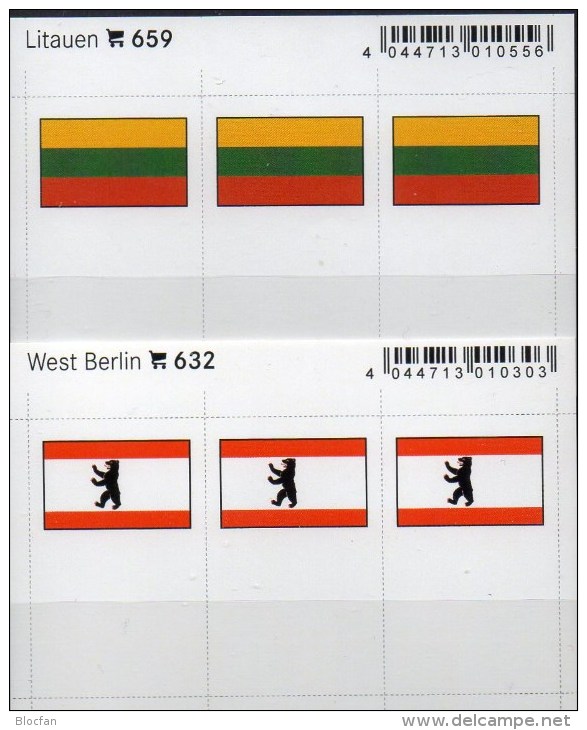 In Farbe 2x3 Flaggen-Sticker Litauen+Berlin 7€ Kennzeichnung Alben Karte Sammlung LINDNER 659+632 Flag Germany Lithuiana - Matériel