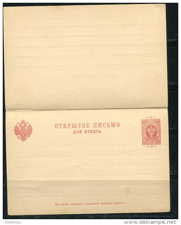 Finland 1891 Russia Government Unused Postal Stationary Open Letter With Return Card 3 Kop - Cartas & Documentos