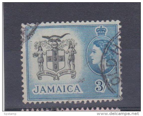 Jamaica 1956 QEII 3/- Blue & Black Coat Of Arms Definitive FU - Jamaica (...-1961)