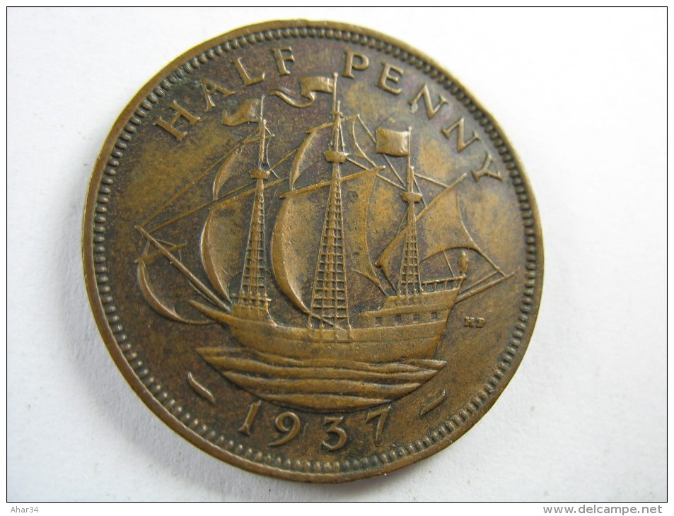 UK GREAT BRITAIN ENGLAND 1/2 HALF  PENNY 1937  LOT 16  NUM  2 - C. 1/2 Penny