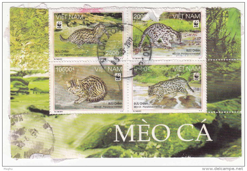 W.W.F. WWF Stamps On Cover Used, On Piece, Wild Big Cat, Animal,  2010 Vietnam, As Scan - Gebruikt