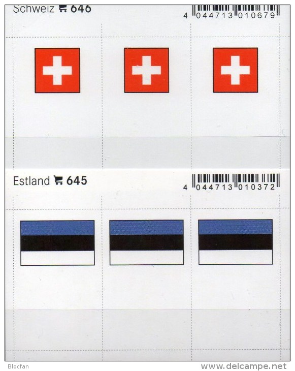In Farbe 2x3 Flaggen-Sticker Estland+Schweiz 7€ Kennzeichnung Alben Karten Sammlung LINDNER 646+645 Flags Helvetia Eesti - Ohne Zuordnung