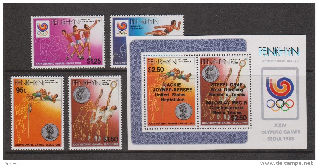 Penrhyn Island 1988 Seoul Olympic Games Set 4, The Overprint Set 4 & The Overprinted Miniature Sheet MNH - Penrhyn