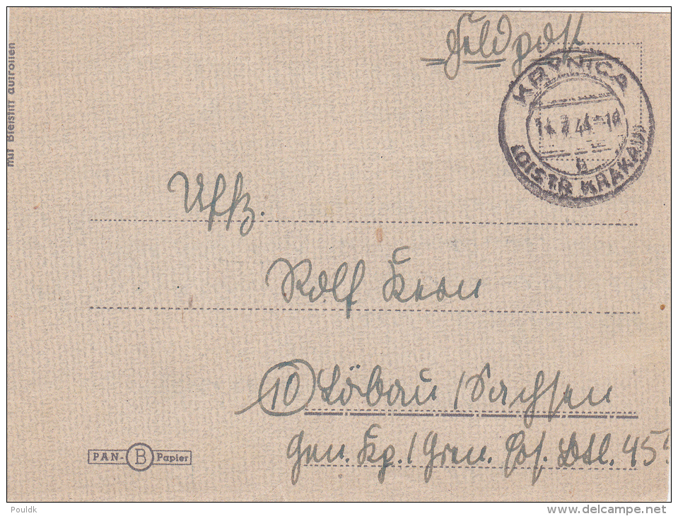 Feldpost WW2:  To Grenadier Ersatz Bataillon 45 Dated Krynica (Distr. Krakau) 14.7.1944 - Letter Inside (G50-55) - Militaria