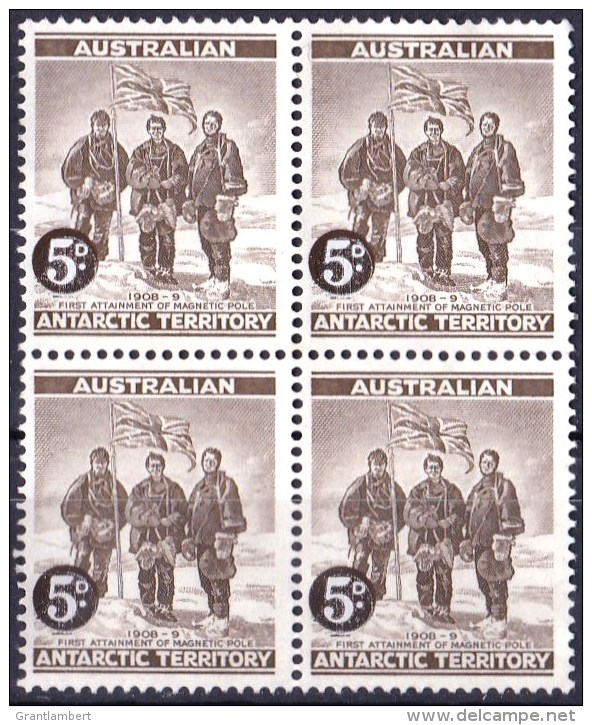 Australian Antarctic 1959 Shackleton At Pole 5d Surcharge Mint No Gum Block Of 4 - Used Stamps