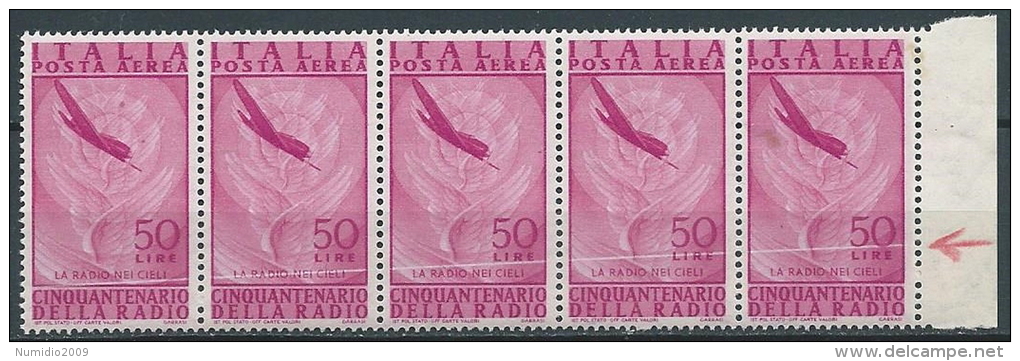 1947 ITALIA POSTA AEREA RADIO 50 LIRE VARIETà MNH ** - JU047-2 - Varietà E Curiosità