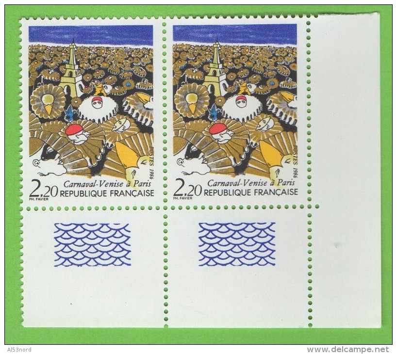N° 2395b TOUR EIFFEL JAUNE AU LIEU DE VERT.  PAIRE:  Cote: 40 € - Used Stamps