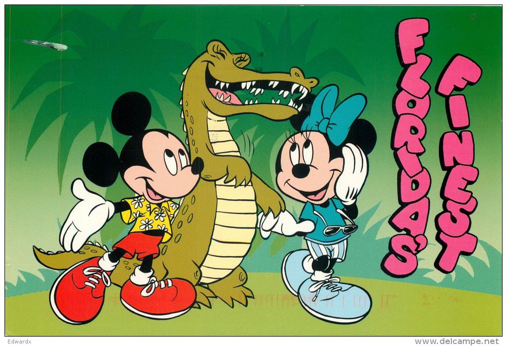 Mickey Minnie And Alligator, Disneyworld, Florida, USA Postcard Used Posted To UK 2006 Stamp - Disneyworld