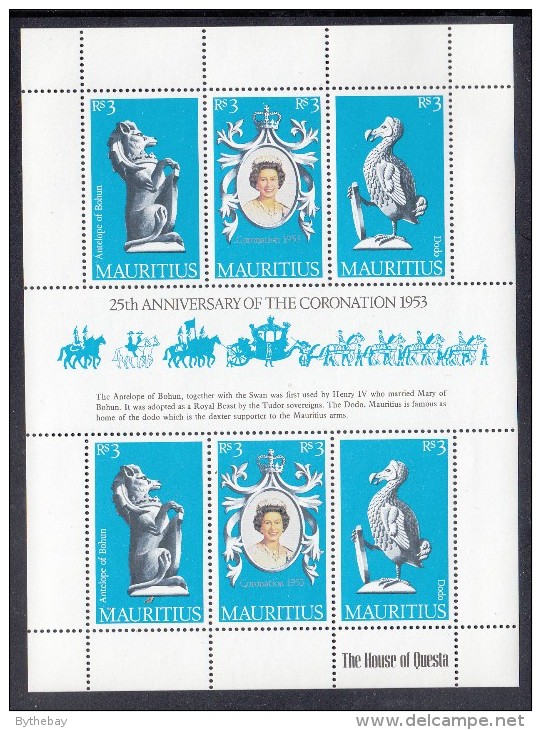 Mauritius MNH Scott #464Sheet Of 6 2 Strips Of 3 Plus Gutter 25th Anniversary Coronation Of Queen Elizabeth II - Maurice (1968-...)