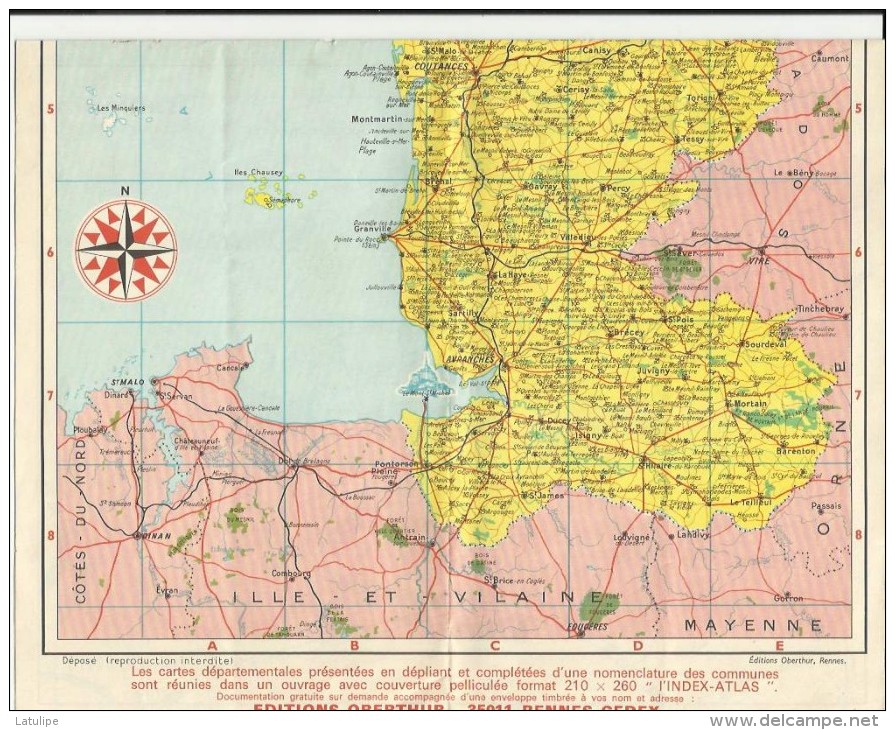 Carte Depliante  Provenant D'un Calendrier  De La Manche Avec Plan De Cherbourg Et Avranches 50 - Tamaño Grande : 1971-80