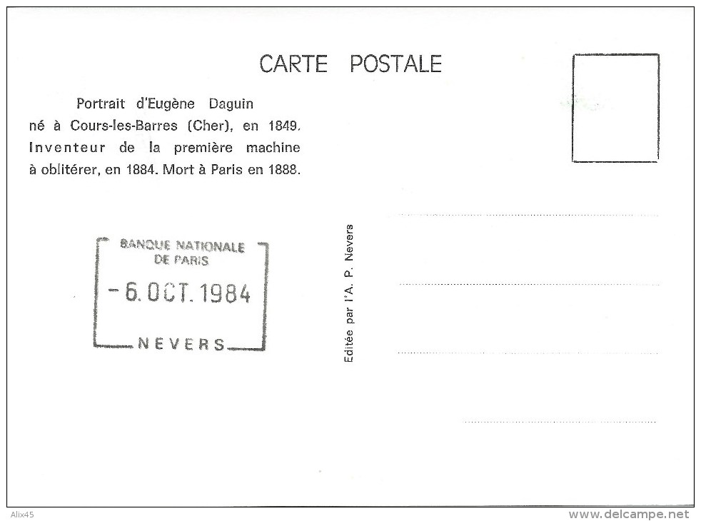 Centenaire Machine DAGUIN - Oblitération DAGUIN Au 6-10-1984 Sur Carte Postale Avec Indexation - Sonstige & Ohne Zuordnung