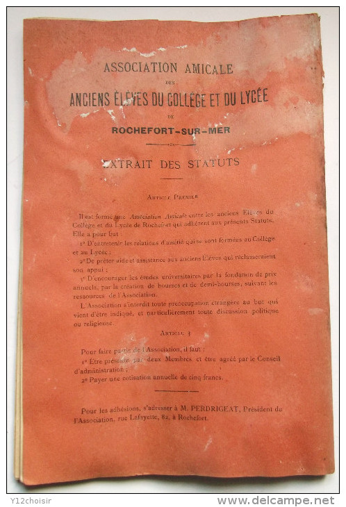 DISTRIBUTION DES PRIX JUILLET 1906 LYCEE DE ROCHEFORT SUR MER ACADEMIE DE POITIERS - Diploma's En Schoolrapporten