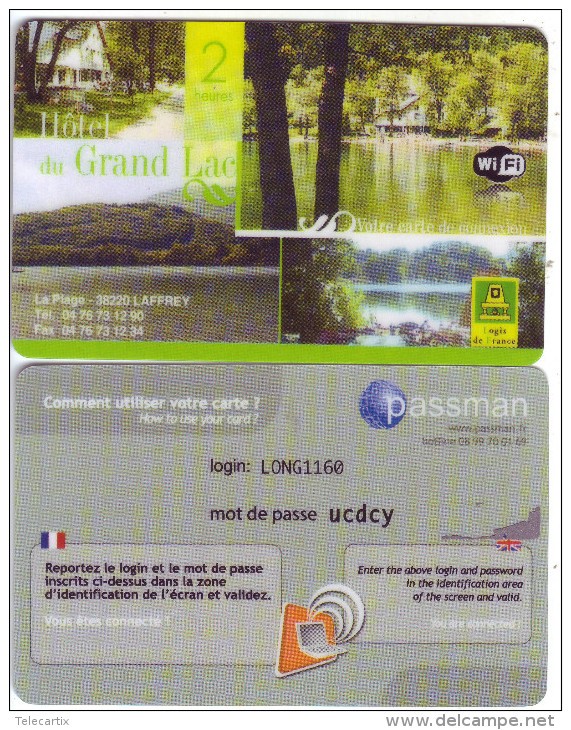 **RRR Carte Passman.fr Accès WIFI "Hôtel Du GRAND LAC LAFFREY Utilisée TOP LUXE ***** - Autres & Non Classés