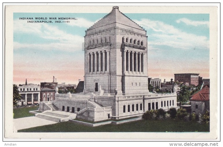 USA - INDIANAPOLIS INDIANA - WORLD WAR MEMORIAL BUILDING - C1920s-30s Vintage Postcard ~ASIAN SCRIPT - Indianapolis