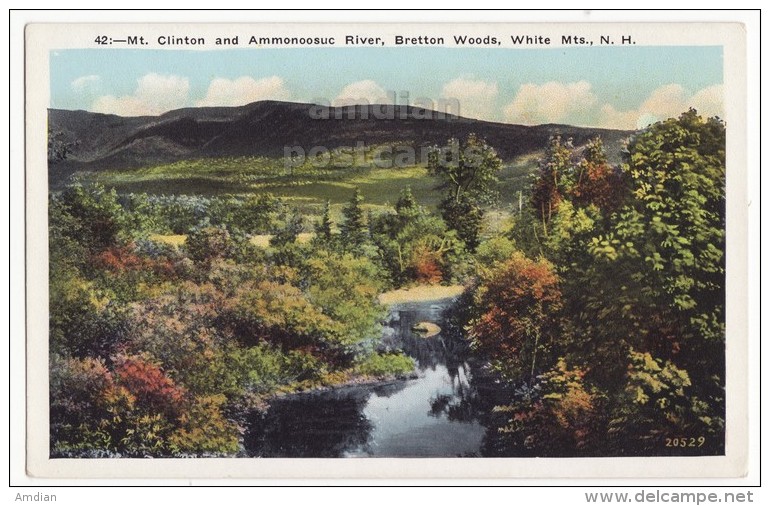 USA, BRETTON WOODS, WHITE MOUNTAINS NH, Mt CLINTON AND AMMONOOSUC RIVER ~ C1920s SCENIC Unused Vintage Postcard - White Mountains