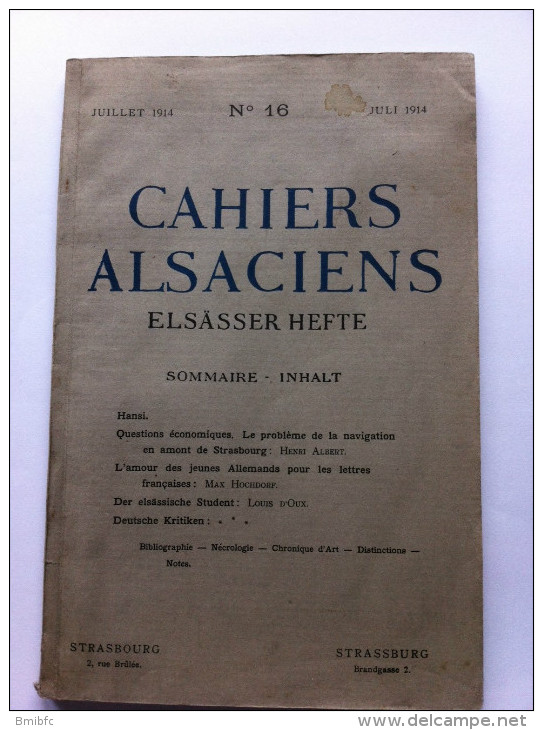 Jean-Jacques Waltz, Alias Hansi               Juillet 1914 Cahiers Alsaciens   ELSÄSSER HEFTE - Alsace