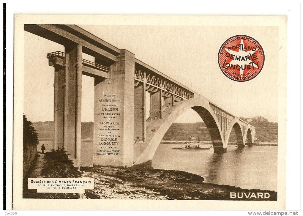 BUVARD Sociétés Des Ciments FRANÇAIS PORTLAND DEMARLE LONQUETY , Pont ALBERT LOUPPE à PLOUGASTEL - C