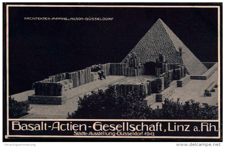 ! Seltene Werbekarte Basalt Actien Ges. Linz Am Rhein, Städte Ausstellung 1912 Düsseldorf , Pyramide, Aktiengesellschaft - Publicité