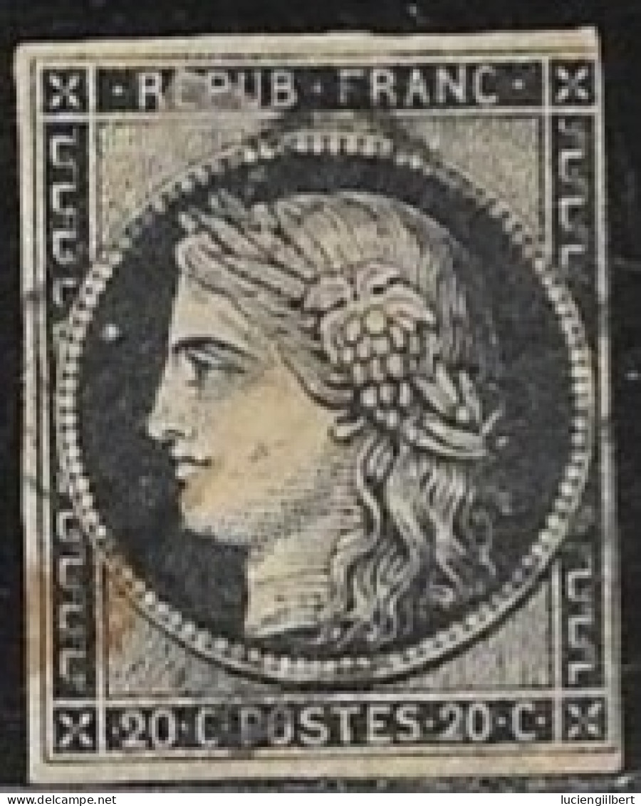 N° 3 FRANCE OBLITERE - Cérès  20c Noir Et Jaune  1849 -  Filet Droit Touché Haut Droite - 1849-1850 Ceres