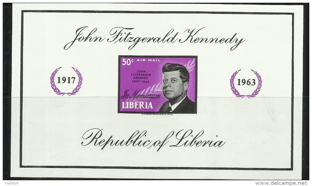 LIBERIA 1963 PRESIDENT USA  JHON KENNEDY SOUVENIR SHEET PRESIDENTE STATI UINTI FOGLIETTO MNH - Liberia