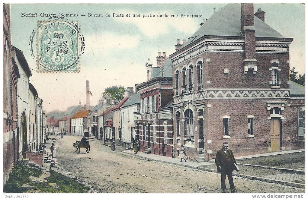 PICARDIE - 80 - SOMME - SAINT OUEN - 2200 Habitants - Bureau De Poste Et Rue Principale Colorisée - Saint Ouen