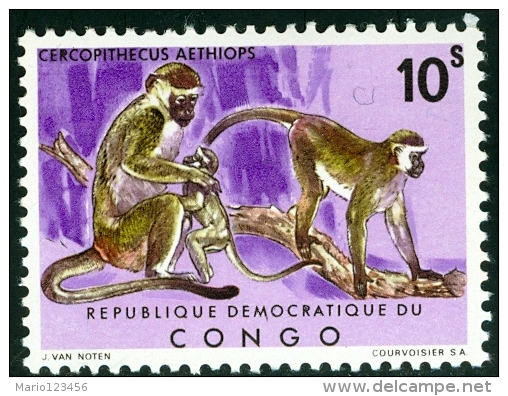 REPUBBLICA DEMOCRATICA DEL CONGO, ANIMALI,  SCIMMIE, 1971, FRANCOBOLLO NUOVO (MNH**), Scott 735 - Nuevas/fijasellos