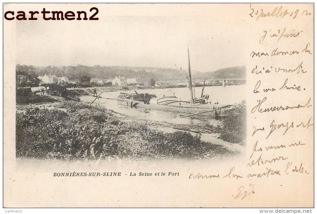 BONNIERES-SUR-SEINE LA SEINE ET LE PORT PENICHE 1900 YVELINES - Bonnieres Sur Seine