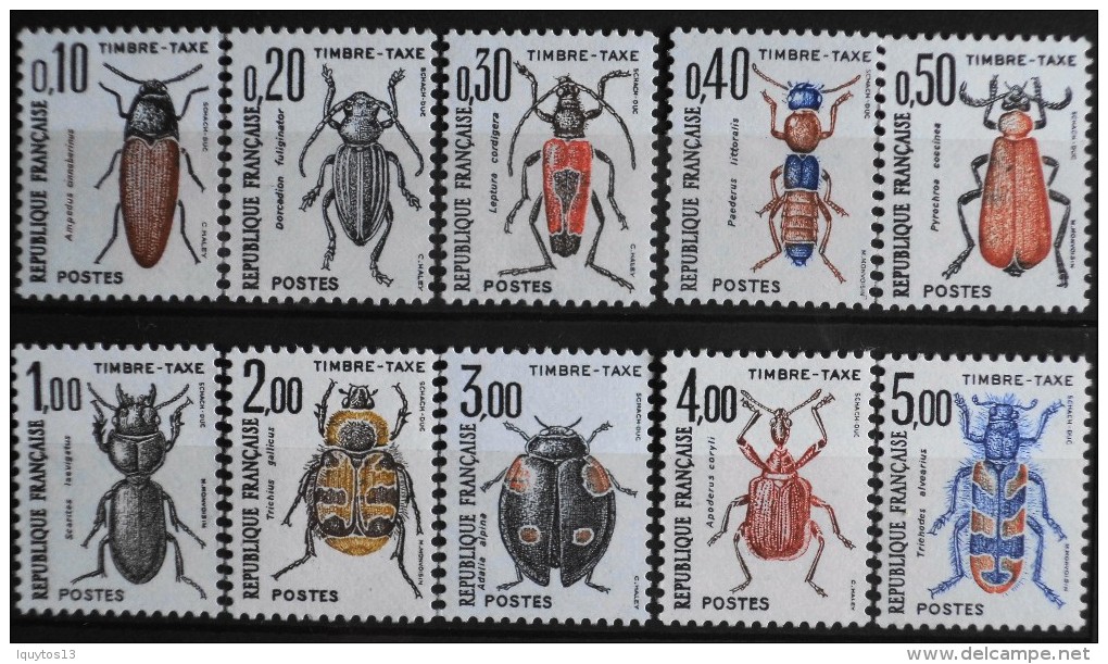 FRANCE 1982 TIMBRE TAXE - INSECTES Du N° 103 Au 112 - 10 Timbres NEUFS**  Y&T 9,00€ - 1960-.... Mint/hinged