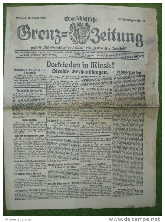 A2686) Oberschlesien Grenz-Zeitung 11.8.1920 Mit Interessanten Artikeln - Historische Dokumente