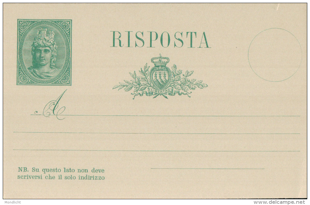 San Marino Ganzsache "Cartolina Postale - Risposta"  15 Centimi. 1894. - Cartas & Documentos