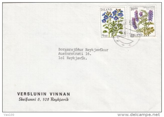 FLOWERS, STAMPS ON COVER, 1987, ICELAND - Lettres & Documents