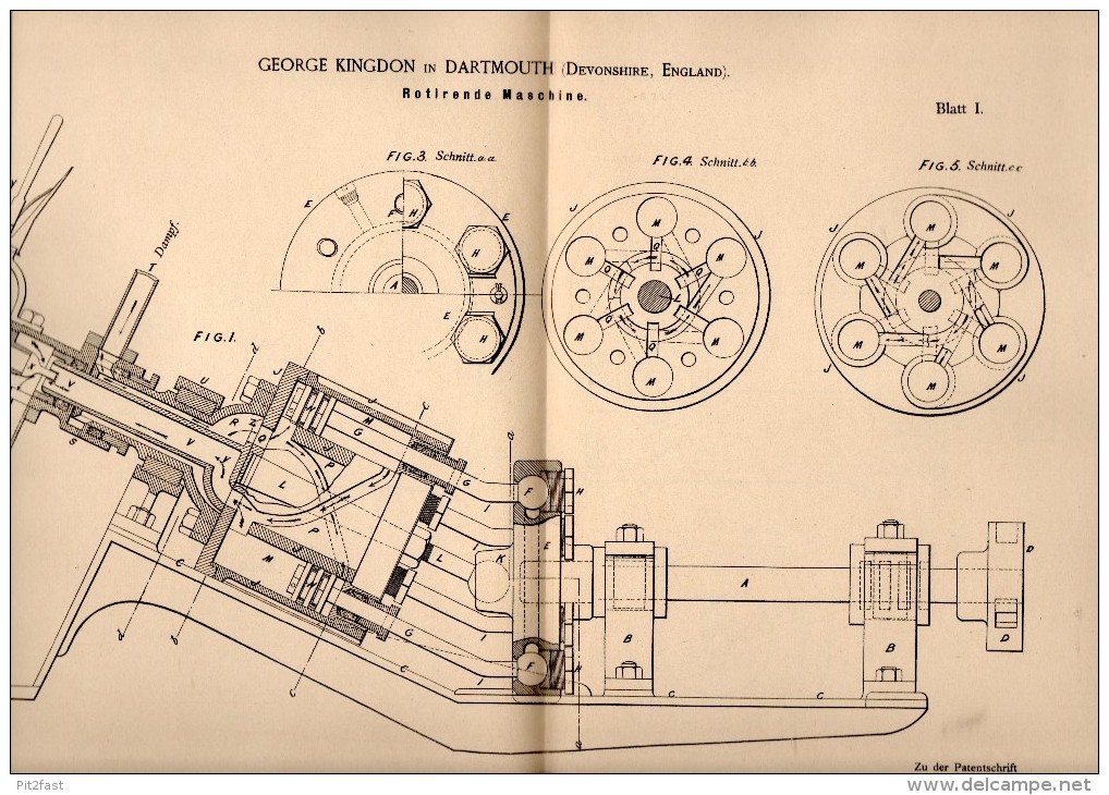 Original Patentschrift - George Kingdon In Dartmouth , Devonshire , 1886 , Rotating Machine , Pump , Devon !!! - Tools