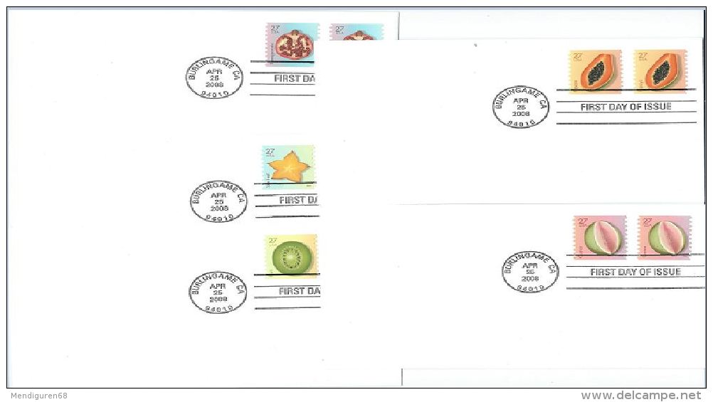 USA 2008 Fruits - Postcard Rate Coil PNC Double Set Of  5 X 2 X27¢ FDC USED SC 4258-62a YV 4033a-37a MI 4362-66 SG 4843- - 2001-2010