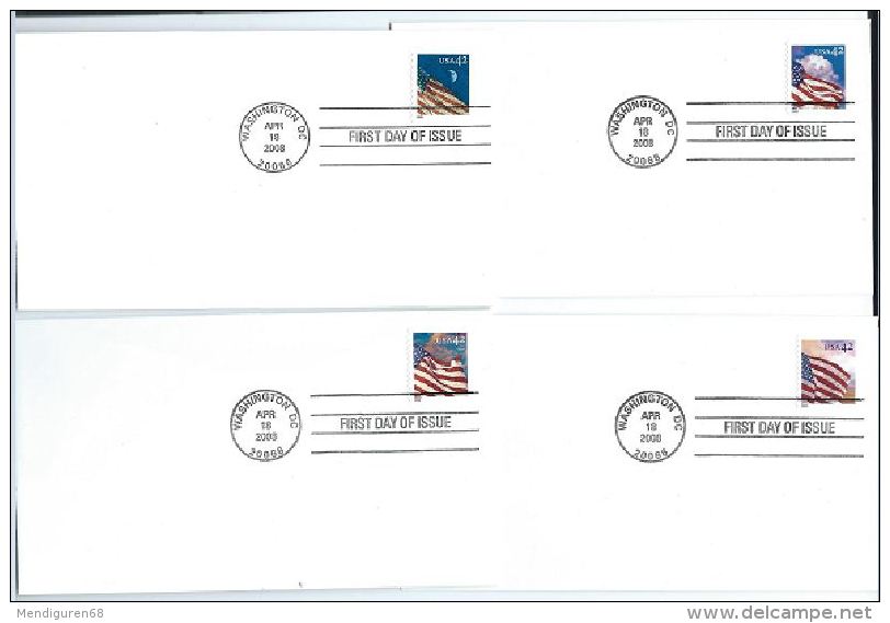 USA 2008 Flags Issues Water-activated, By Sennett Security Set Of 4 X 41c FDC USED SC 4228-31 YV 4020-23 MI 4340-43 SG 4 - 2001-2010