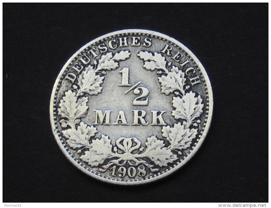 1/2 Mark 1908 J - Germany  - ALLEMAGNE - Deutsches Reich **** EN ACHAT IMMEDIAT ***** - 1/2 Mark