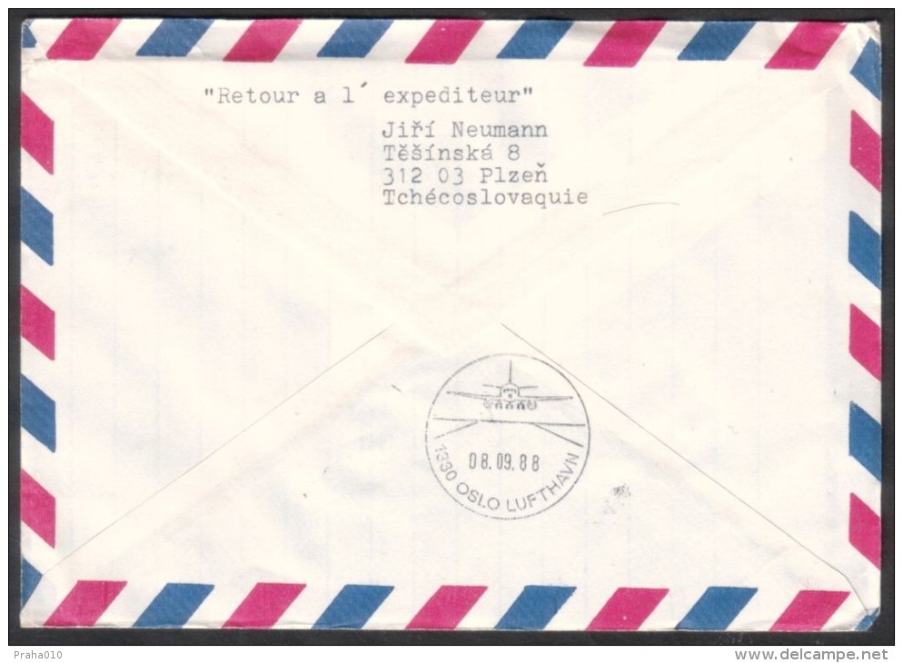 C00766 - Czechoslovakia (1988) Praha 72: PRAGA 88 (stamp 2,00 CSK: 50 Anniversary Of Bowling Union) / 1330 Oslo Lufthavn - Petanca